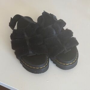 Dr. Martens Black Furry Sandals